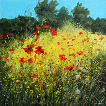 Watercolour Yellow Field with Poppies II